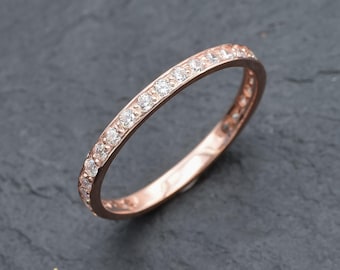 Rose Gold Diamond Band, Created Diamond, Rose Gold Eternity Band, Rose Gold Stackable Band, Gold Dainty Band, Wedding Band, Diamond Band