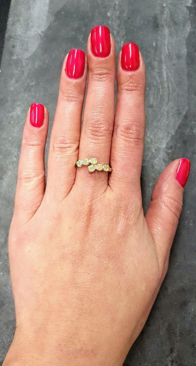 Opal Ring, Ethiopian Opal Ring, Natural Opal Ring, Asymmetric Ring, October Birthstone, Fire Opal Ring, Opal Vintage Ring, Solid Silver Ring image 8