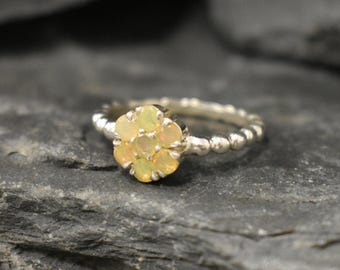 Flower Ring, Natural Opal Ring, White Gem Ring, October Birthstone, Daisy Ring, Floral Ring, Vintage Ring, For Her, Bands By Adina