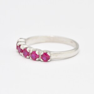 Ruby Ring, Created Ruby, Half Eternity Ring, Stackable Ring, Ruby Band, Red Diamond Ring, Dainty Ruby Band, Minimalist Ring, Sterling Silver image 6