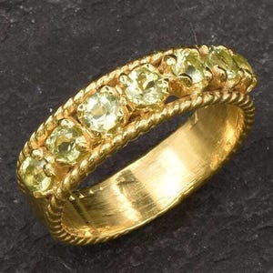 Vintage Peridot Gold Ring, Natural Peridot Ring, Half Eterity Band, Green Gem Ring, Antique Gold Ring, Stackable Gold Ring, Bands By Adina