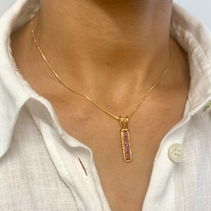 Gold Ruby Pendant, Natural Ruby, Vintage Necklace, Drop Pendant, July Birthstone, Layering Necklace, Line Pendant, Vertical Pendant, Vermeil