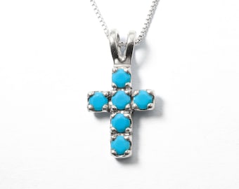 Silver Turquoise Pendant, Natural Turquoise, Silver Cross Necklace, Turquoise Cross Pendant, December Birthstone Necklace, Cross Necklace