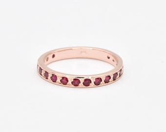 Ruby Rose Gold Band, Red Ruby Ring, Created Ruby Ring, Eternity Ruby Ring, July Birthstone, Rose Gold Band, Stackable Ring, Bands by Adina