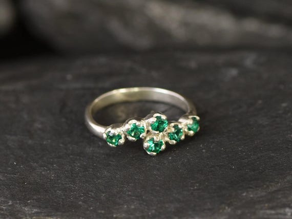 Bague Ancienne En Argent Massif 925 - Taille 59 - Style Jonc Ethnique Vert - Occasion