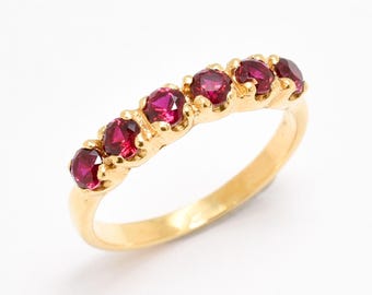 Gold Ruby Ring, Created Ruby, Stackable Ring, Gold Ruby Band, Half Eternity Ring, Red Ruby Band, Dainty Ring, Gold Vermeil