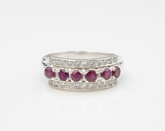 Anillo de rubí de media eternidad, anillo de rubí natural, anillo de piedra natal de julio, anillo de rubí de plata, anillo de rubí rojo, anillo de piedra preciosa roja, anillos de Adina