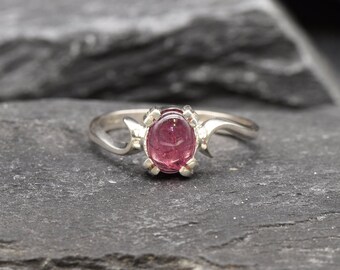 Pink Tourmaline Ring, Antique Style Ring, Dainty Pink Ring, Vintage Ring, October Birthstone, Bohemian Ring, Solid Silver Ring, Art Noveau