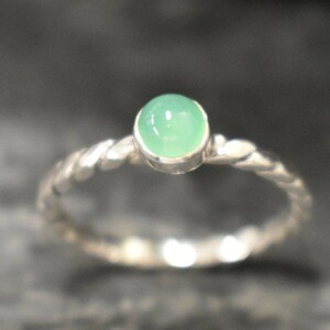 Dainty Chrysoprase Ring, Natural Chrysoprase Ring, Green Gem Ring, Stackable Silver Ring, Vintage Ring, Twisted Band, Bands By Adina image 8