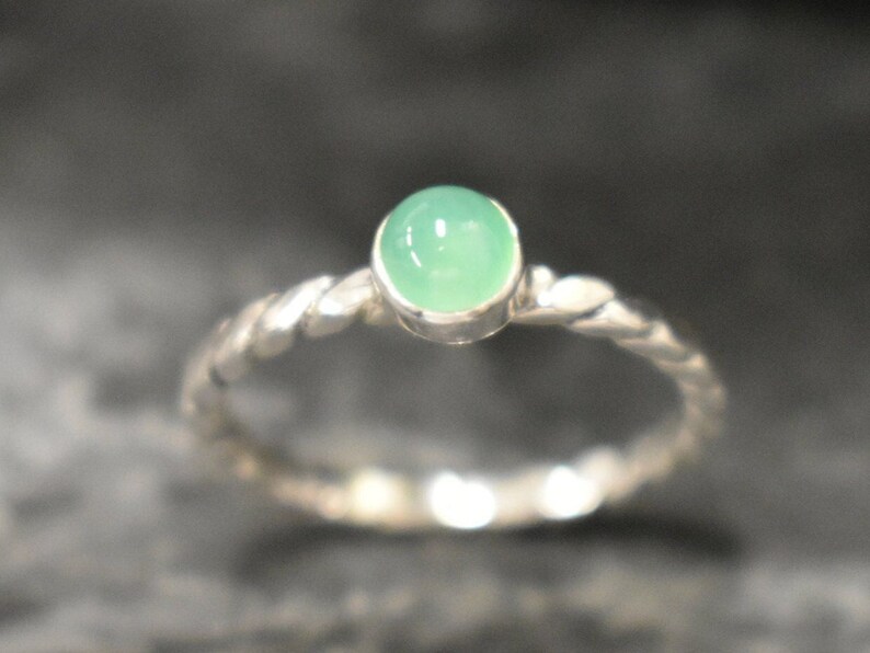 Dainty Chrysoprase Ring, Natural Chrysoprase Ring, Green Gem Ring, Stackable Silver Ring, Vintage Ring, Twisted Band, Bands By Adina image 8