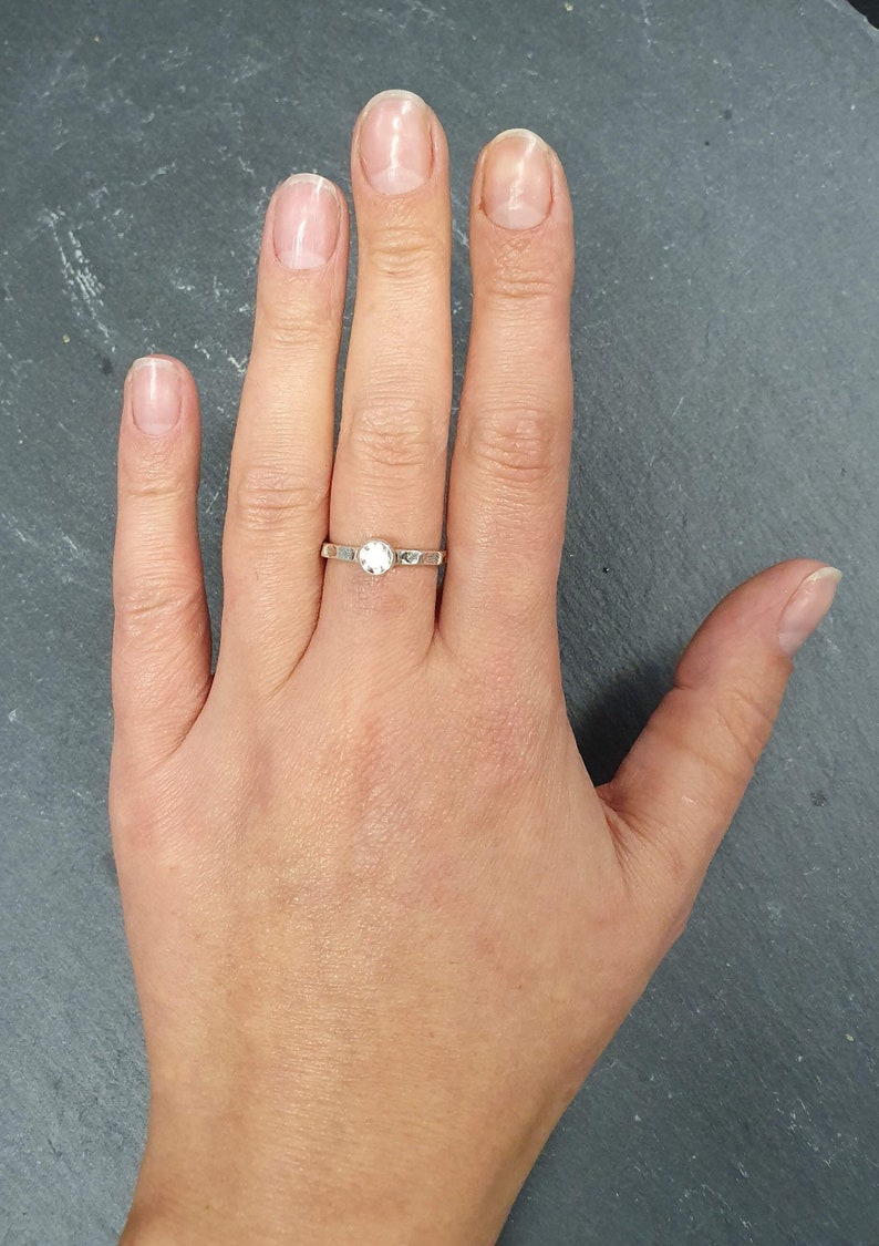 Pink Morganite Ring, Created Morganite, Hammered Band, Dainty Pink Ring, Solitaire Ring, Stackable Ring, Vintage Ring, Solid Silver Ring image 8