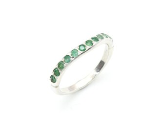 Emerald Band, Natural Emerald, May Birthstone, Curved Band, Half Eternity Band, Stackable Band, Dainty Band, Green Band, 925 Silver Band