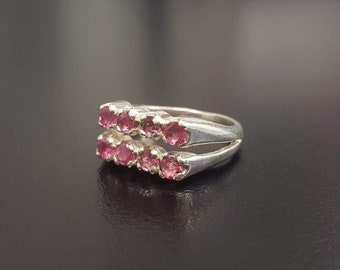 Pink Tourmaline Ring, Tourmaline Ring, Natural Tourmaline, Silver Double Ring, October Ring, Unique Pink Ring, Solid Silver Ring, Tourmaline