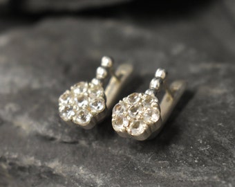 White Topaz Earrings, Natural White Topaz, December Birthstone, Flower Earrings, Topaz Earrings, White Diamond Studs, Solid Silver Earrings