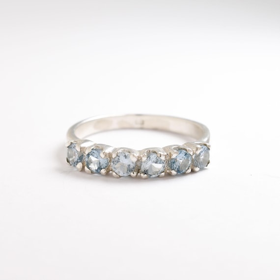 Blue Topaz Ring, Natural Topaz, Stackable Band, Half Eternity Ring, Simple Blue Band, Wedding Band, Sparkly Ring, Wave Band, 925 Silver Ring