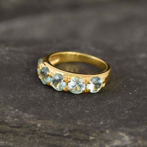 Gold Aquamarine Ring, Created Aqua Ring, Wide Blue Ring, Stackable Ring, 18K Gold Plated Ring, Thick Band, Blue Aqua Ring, Statement Ring