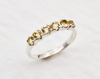 Citrine Band, Natural Citrine, November Birthstone, Half Eternity Ring, Yellow Diamond Ring, Vintage Ring, Eternity Band, Solid Silver Ring