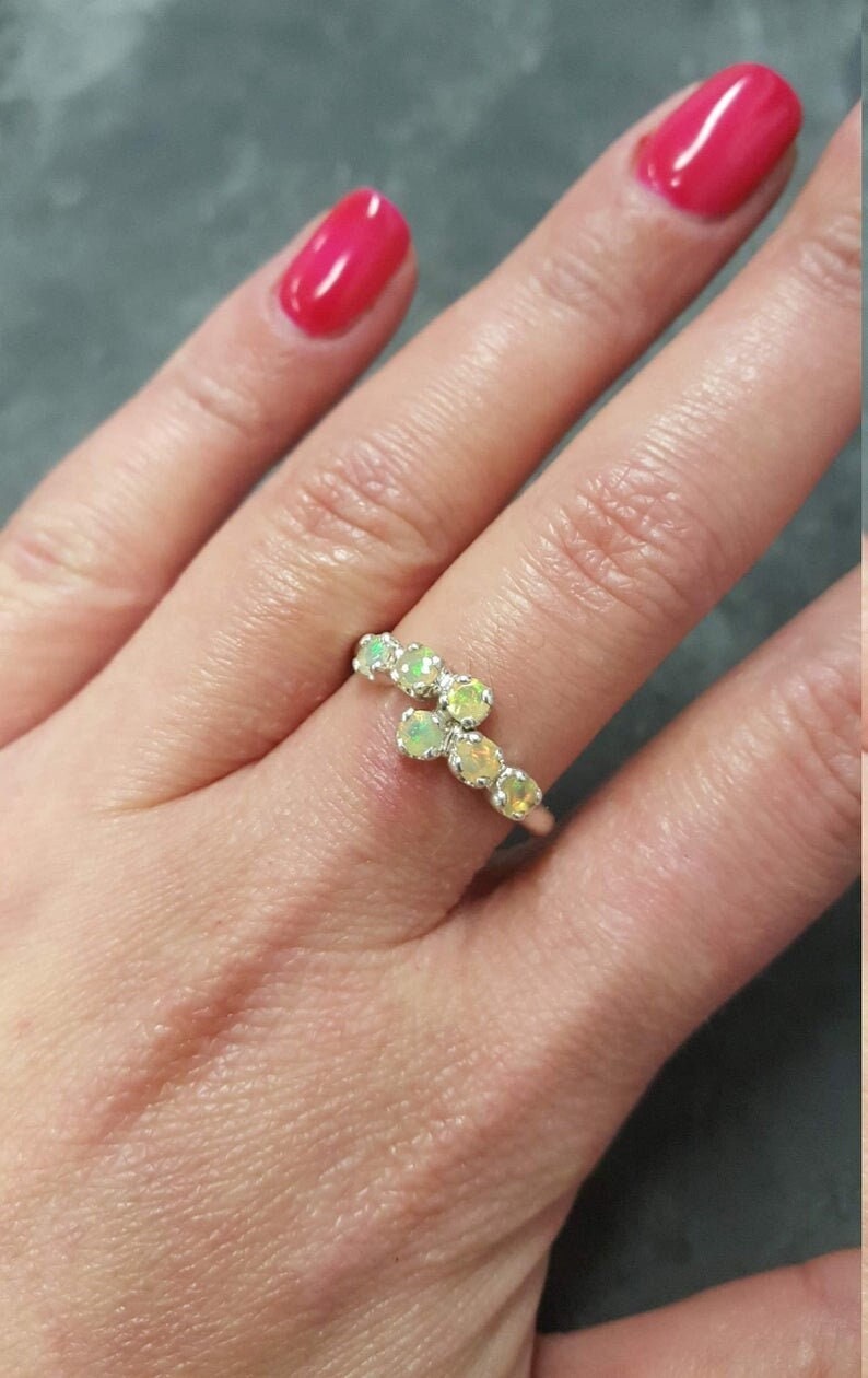Opal Ring, Ethiopian Opal Ring, Natural Opal Ring, Asymmetric Ring, October Birthstone, Fire Opal Ring, Opal Vintage Ring, Solid Silver Ring image 9