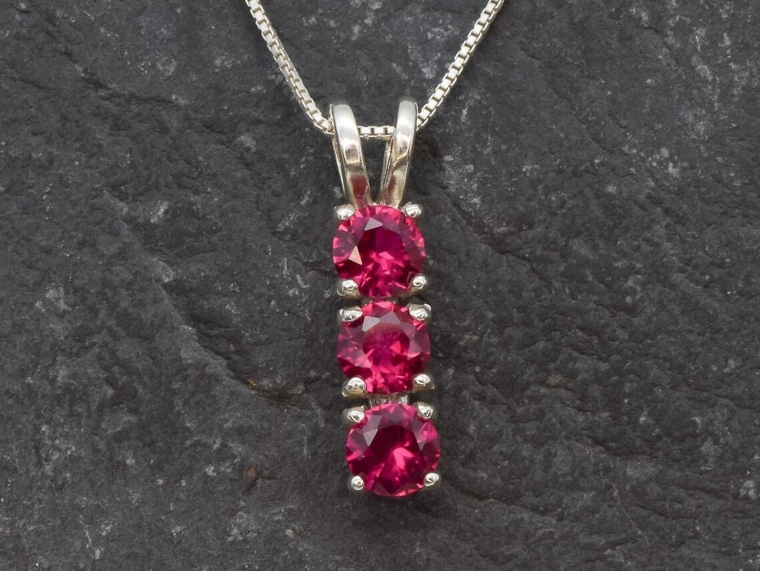 Ruby Pendant, Created Ruby, Red Bar Pendant, Three Stone Pendant ...