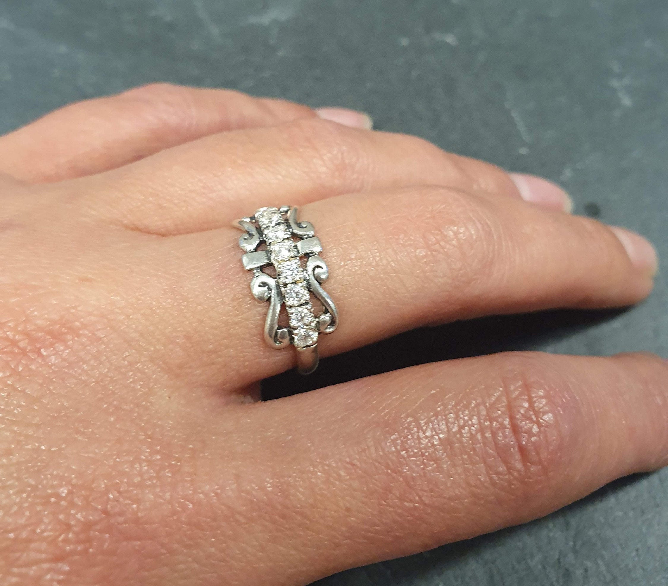 Chevron Crown Tiara Ball Bead Ring – .925 Sterling Silver Band, Sizes 4-10 - View #7