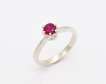 Ruby Engagement Ring, Created  Ruby, Red Solitaire Ring, Classic Round Ring, July Birthstone Ring, Ruby Ring Gift, Ruby Promise Ring