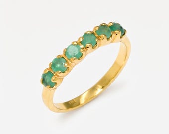 Smaragdring i guld, Smaragdring, Naturlig smaragd, Maj-födelsesten, Guld-evighetsring, Grön smaragdring, Guld-vintagering, Stapelbar ring