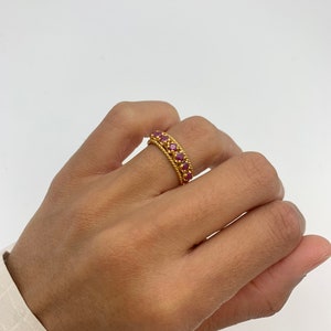 Guldrubinring, Stapelbar guldring, Juliring, Naturlig rubinring, Rödguldring, Vintage-stilarmband, Röd ädelstensring, Förgylld ring bild 2