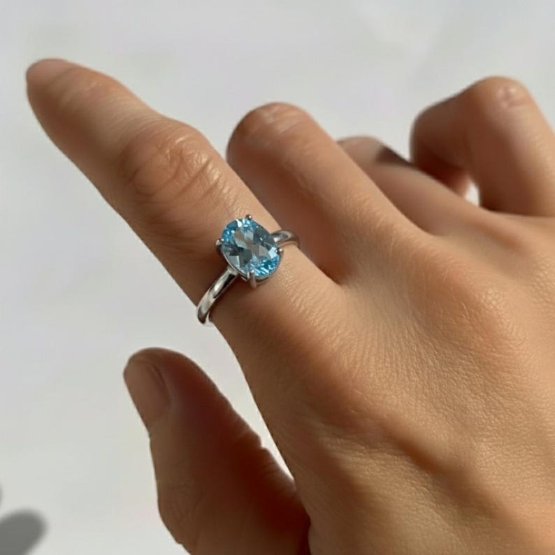 Blue Topaz Ring, Natural Blue Topaz, December Birthstone, Solitaire Ring, Sky Topaz Ring, Blue Diamond Ring, Topaz Ring, Solid Silver Ring