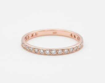 Rose Gold Diamond Band, Created Diamond, Rose Gold Eternity Band, Rose Gold Stackable Band, Gold Dainty Band, Wedding Band, Diamond Band