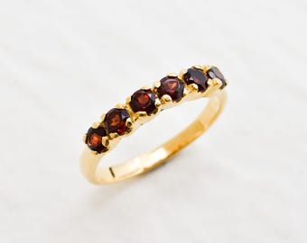 Gold Eternity Ring, Garnet Ring, Natural Garnet, January Ring, Gold Garnet Ring, Gold VintageRing, Red Diamond Ring, Half Eternity Ring