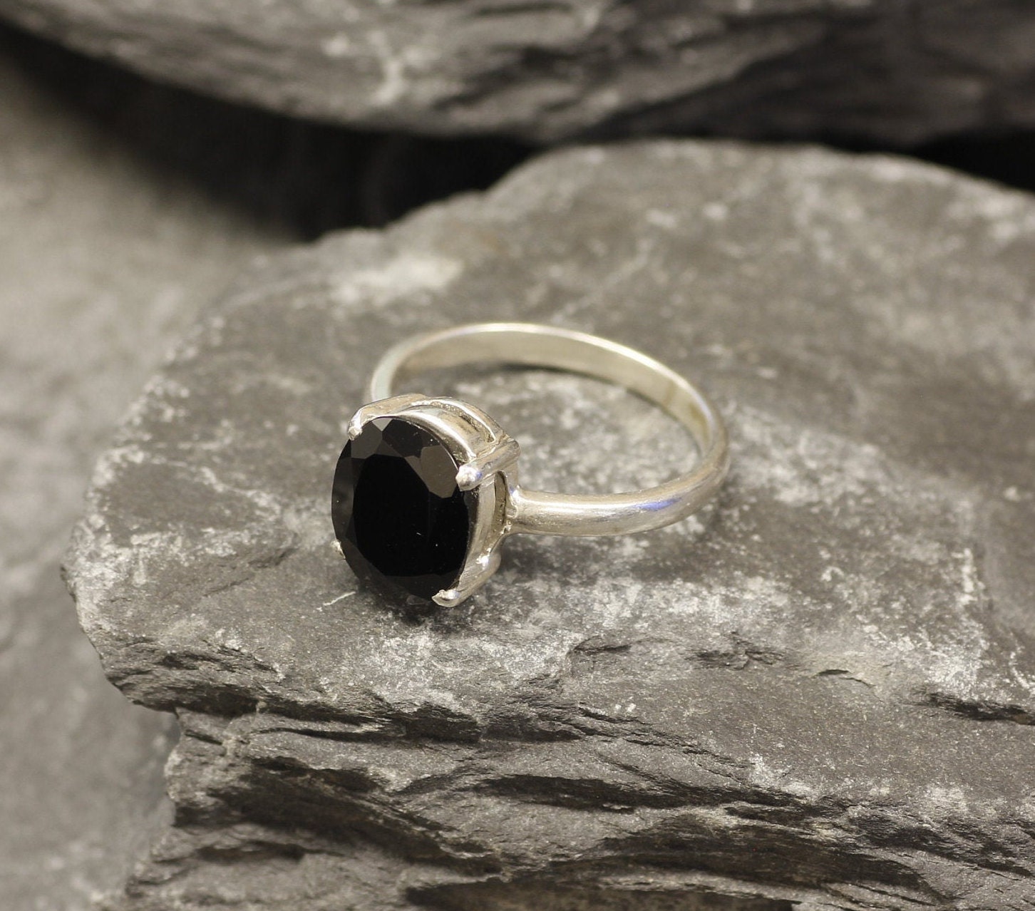 Onyx Ring Natural Onyx Solitaire Ring Black Solitaire Ring - Etsy UK
