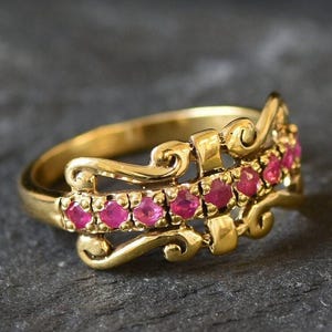 Gold Ruby Ring, Gold Vintage Band, Tiara Ring, Natural Ruby, Stackable Ring, July Birthstone, Antique Ring, Crown Band, Gold Vermeil Ring