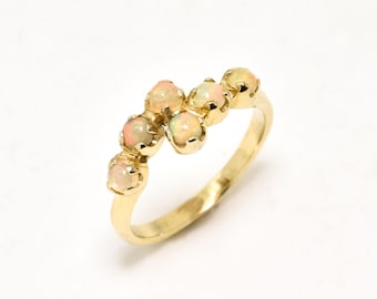 Gold Opal Band, Fire Opal Band, Opal Band, Natural Opal, October Birthstone, Gold Stackable Ring, Vintage Gold Ring, Solid Silver Ring