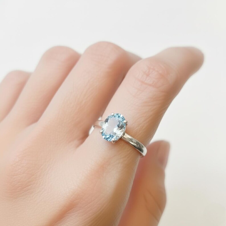 Blue Topaz Ring, Natural Blue Topaz, December Birthstone, Solitaire Ring, Sky Topaz Ring, Blue Diamond Ring, Topaz Ring, Solid Silver Ring