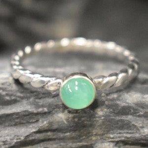 Dainty Chrysoprase Ring, Natural Chrysoprase Ring, Green Gem Ring, Stackable Silver Ring, Vintage Ring, Twisted Band, Bands By Adina image 6