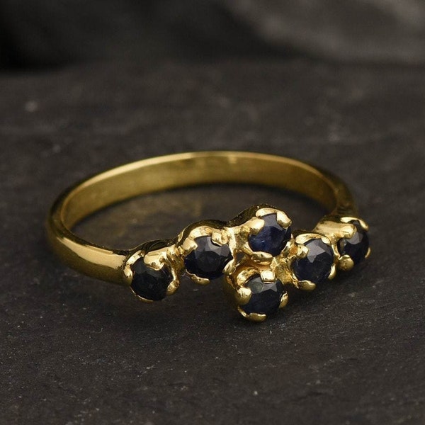 Gold Sapphire Band, Natural Sapphire, Vintage Ring, September Birthstone, Stackable Ring, Gold Plated Ring, Blue Antique Ring, Vermeil Ring