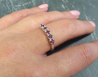 Natural Ruby Ring, Ruby Ring, Red Ruby Ring, Half Eternity Ring, July Birthstone, Ruby Eternity Band, Red VintageBand, Solid Silver Band