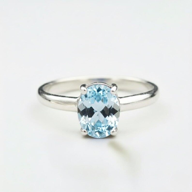 Blue Topaz Ring, Natural Blue Topaz, December Birthstone, Solitaire Ring, Sky Topaz Ring, Blue Diamond Ring, Topaz Ring, Solid Silver Ring