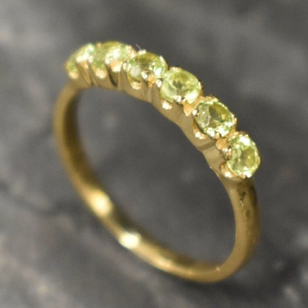 Gold Peridot Ring, Natural Peridot, August Birthstone, Half Eternity Ring, Green Diamond Ring, Vintage Ring, Green Ring, Solid Silver Ring