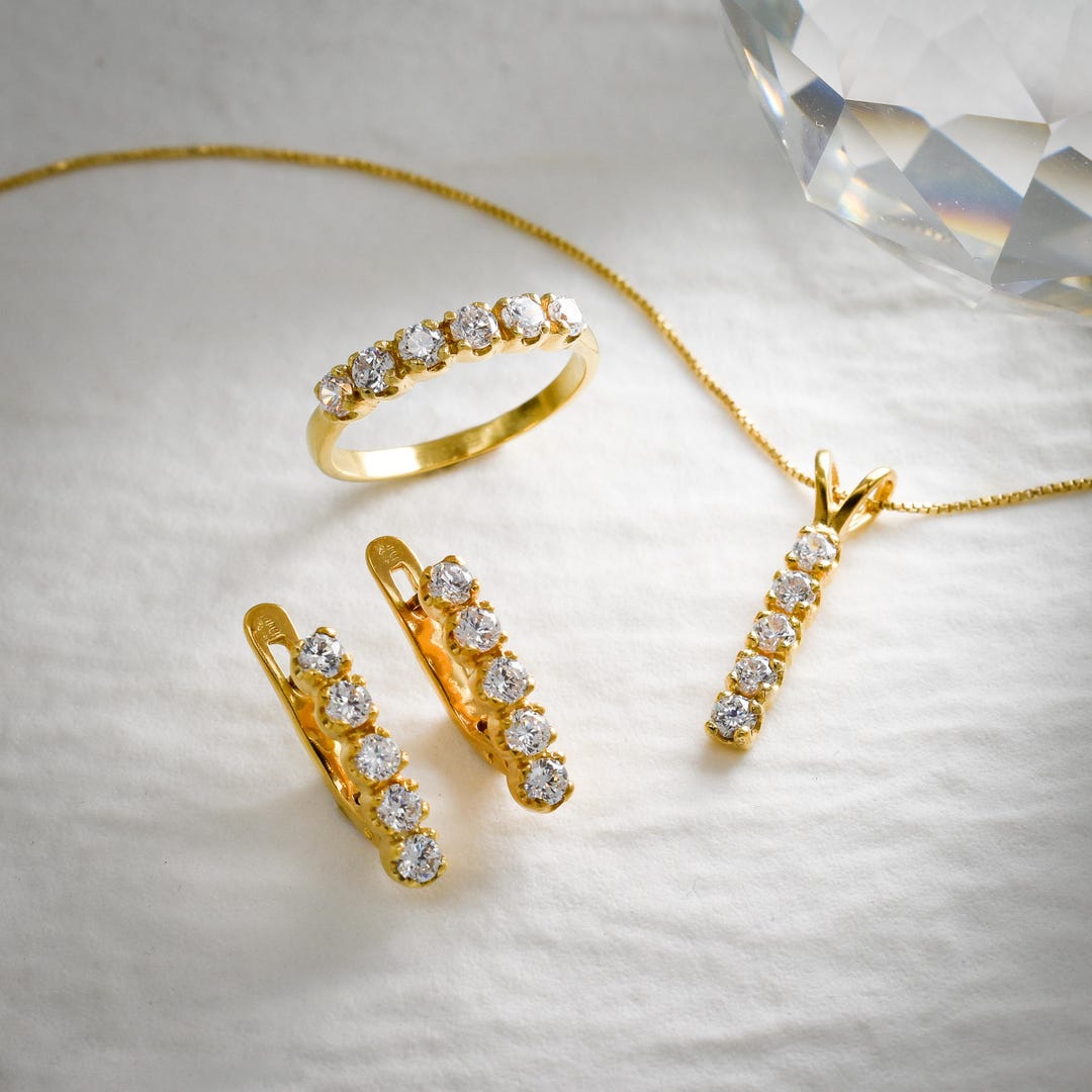Gold Diamond Jewelry Set, Diamond Set, Artisan Jewelry, Gold Half ...