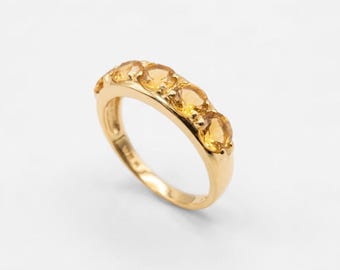 Gold Citrine Ring, Natural Citrine Ring, Statement Band, November Birthstone, Yellow Gemstone Band, Thick Yellow Ring, Solid Silver Ring