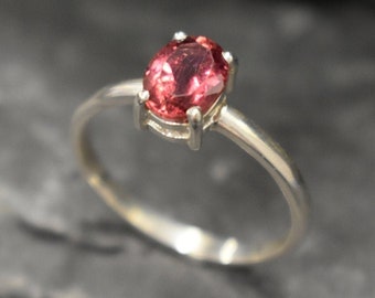 Pink Tourmaline Ring, Natural Tourmaline, October Birthstone, Pink Solitaire Ring, Pink Diamond Ring, Tourmaline Ring, Solid Silver Ring