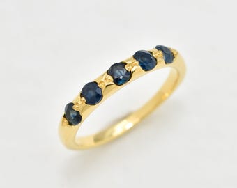 Gold Sapphire Band, Sapphire Ring, Natural Sapphire, September Ring, Half Eternity Ring, 18K Gold Band, Stackable Ring, Gold Vermeil Ring