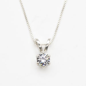 CZ Diamond Pendant, Solitaire Diamond Necklace, Round Stone Pendant, Cubic Zirconia Pendant, Silver Diamond Chain, April Birthstone Necklace