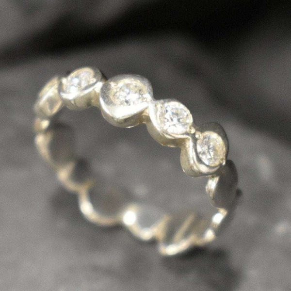 Diamond Band, Created Diamond, Stackable Band, Half Eternity Ring, Stackable Ring, Silver Bubble Band, Sparkly Diamond Ring, 925 Silver Ring