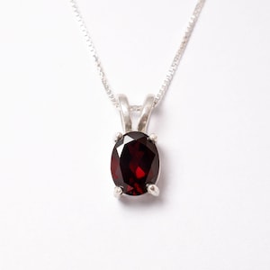 Garnet Pendant, Dainty Pendant, Natural Garnet, Red Stone Pendant, January Birthstone, Oval Pendant, Garnet Necklace, Solid Silver Pendant