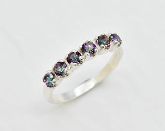 Mystic Topaz Band, Natural Topaz Band, December Birthstone, Stackable Ring, Topaz VintageRing, Purple Diamond Ring, Topaz Ring, Silver Ring