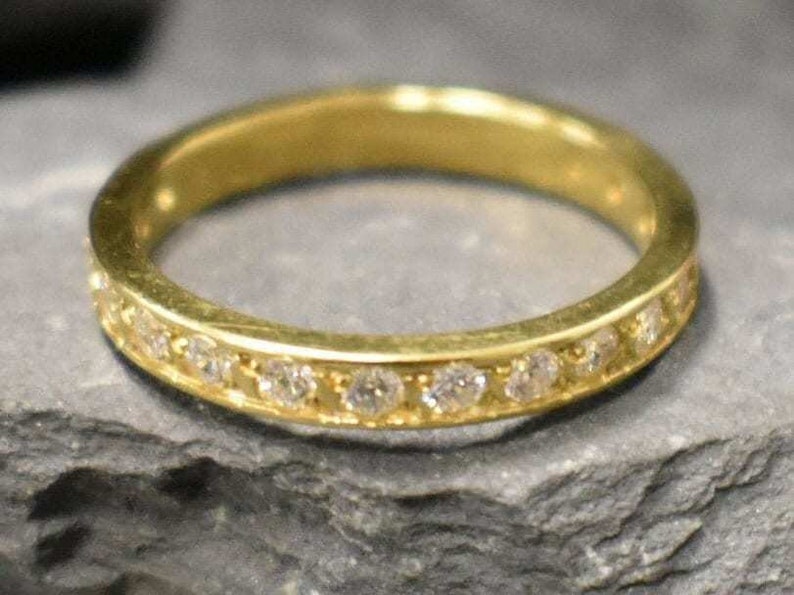 Gold Ehering, Diamant Band, erstellt Diamant, voller Eternity Ring, Gold Band, Gold Vintage Ring, Diamantring, massiver Silberring Bild 6