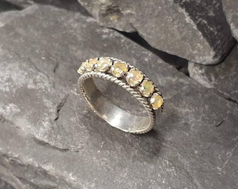 Anillo de ópalo, ópalo natural, anillo de eternidad de ópalo, anillo de ópalo, piedra de nacimiento de octubre, anillo de media eternidad, anillo de ópalo vintage, anillo de plata maciza, ópalo
