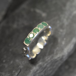 Emerald Band, Natural Emerald Ring, Vintage Band, Ornament Band, Stackable Emerald Ring, Real Emerald, May Birthstone, Solid Silver Band image 10